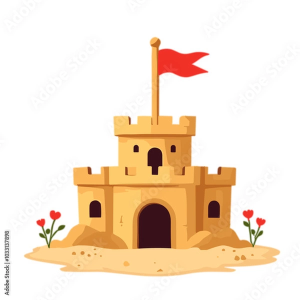 Fototapeta Vector sand castle illustration, beach fun icon