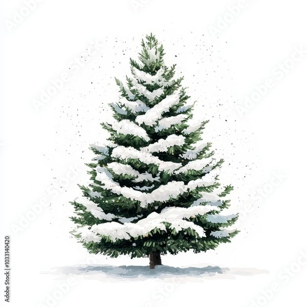 Obraz Snow-covered Christmas tree, white isolate background