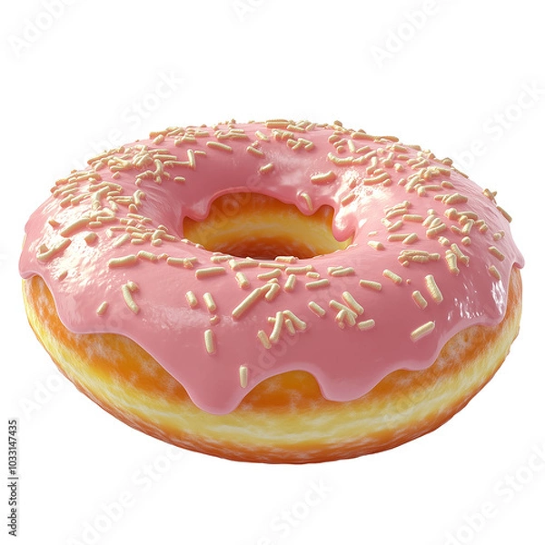 Fototapeta 3d rendering icon strawberry pink doughnut illustration png. cartoon minimal style on transparent isolated background.