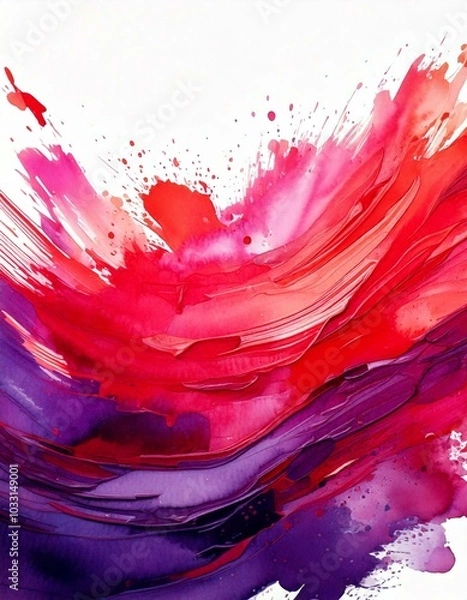 Fototapeta Dynamic abstract watercolor artwork featuring bold red and purple splashes and brushstrokes, creating a sense of motion and energy.