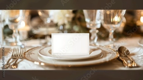 Fototapeta Luxurious Wedding Table Setting with Blank Card