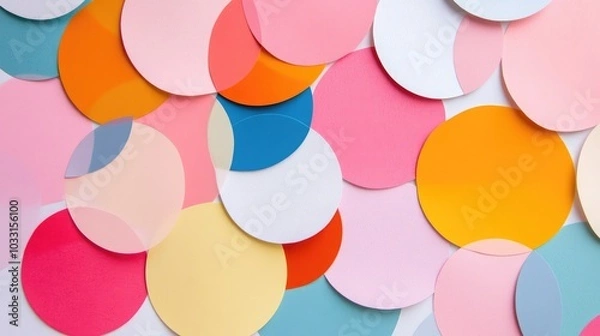 Fototapeta Colorful Circular Paper Cutouts on White Background