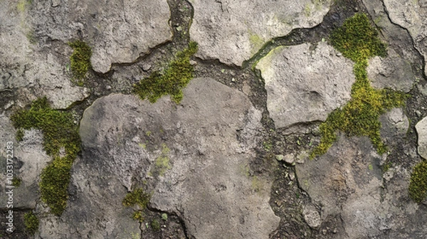 Obraz A stone surface with moss and dirt accumulation, suitable for nature-inspired themes
