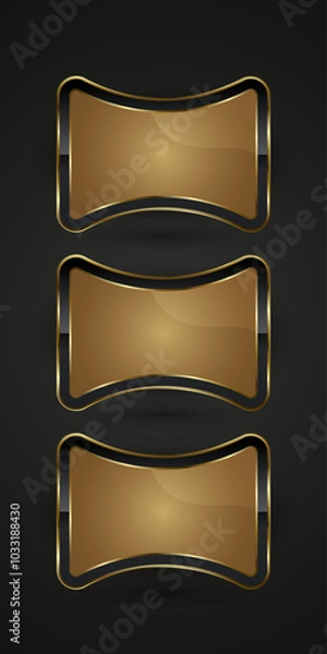 Fototapeta Set of three Luxury special shapes in Black and gold buttons design with premium gradient color, a group of three metallic sheen at the center. vector, illustration