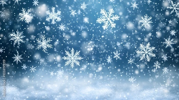 Obraz Snow. Realistic snow overlay background. Snowfall, snowflakes in different shapes and forms