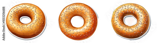 Fototapeta Realistic 3D Sesame Bagels Isolated on Transparent PNG Background Perfect for Bakery Ads or Breakfast-Themed Designs
