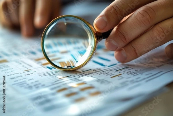 Fototapeta Trend analysis, marketing and sales information, analyze or predict trend line or profit, business forecast report concept, businessman analyst analyze trend graph and chart with magnifying, Generativ