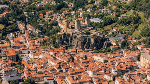 Obraz Aerial view of the Chateau in the French Village of Foix in Ariège France