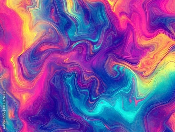 Obraz Groovy abstract pattern with swirling neon colors, smooth fluid lines, and trippy distortions, creating a mesmerizing psychedelic visual 