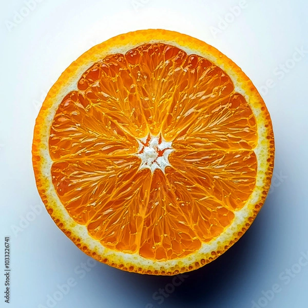Fototapeta A vibrant cross-section of an orange showcasing its juicy texture and bright color.