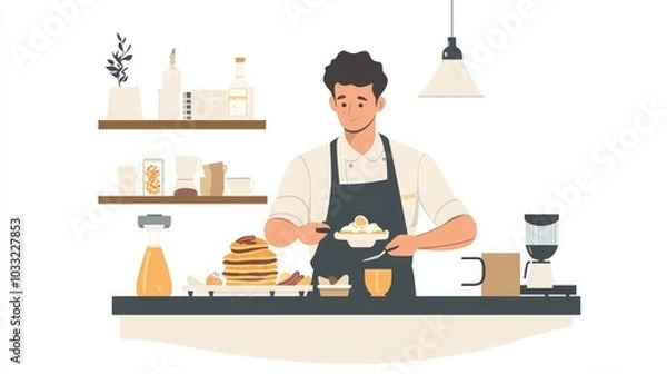 Fototapeta A Chef Serving Delicious Pancakes in a Cafe