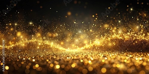 Fototapeta Abstract background with moving and flickering gold particles depth of field