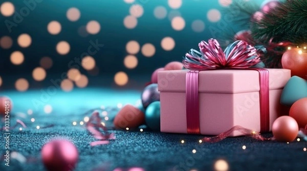 Obraz Festive Christmas Decor with Sparkling Lights and Gifts Under the Tree, Capture the Magic of the Season with Twinkling Lights, Colorful Tinsel, and Presents Wrapped in Festive Paper