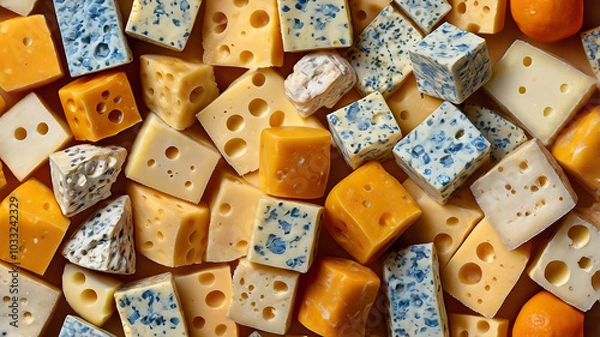 Obraz Cheese Pattern with Diced and Sliced Varieties