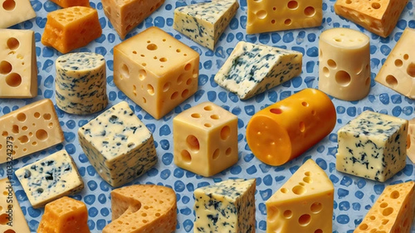 Obraz Cheese Pattern with Diced and Sliced Varieties