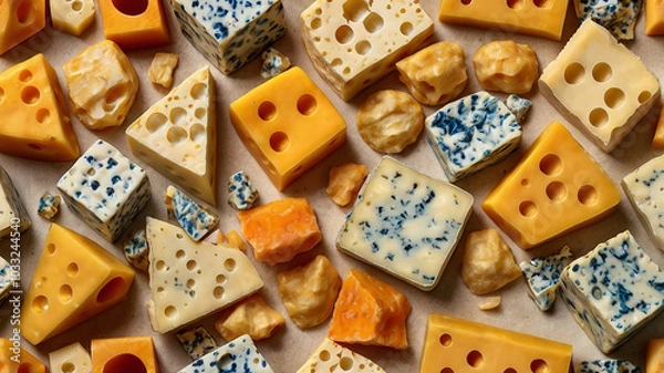 Obraz Cheese Pattern with Diced and Sliced Varieties