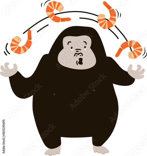 Obraz funny cartoon gorilla playing shrimp