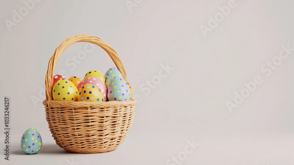 Fototapeta colorful easter eggs in a wicker basket on a white background