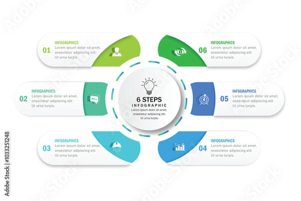 Fototapeta illustration vector infographic circle with 6 steps, design infographic template. Can be used for process diagram, presentation, workflow.