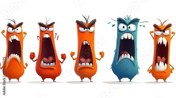 Fototapeta Colorful Cartoon Characters Expressing Anger and Frustration