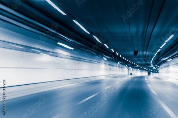 Obraz Blue color tunnel car driving motion blur