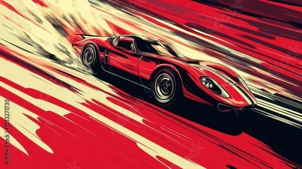 Fototapeta A red sports car speeding on a red and yellow