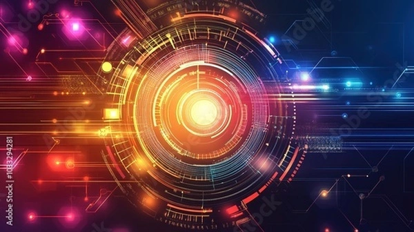 Fototapeta Abstract circuit design with dynamic lines, modern tech communication theme