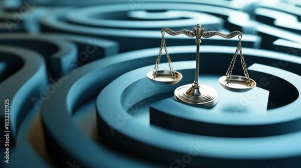 Fototapeta Symbolic scales of justice on a complex maze background