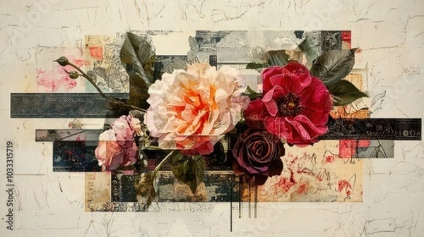 Fototapeta Artistic floral collage with vintage textures and colors