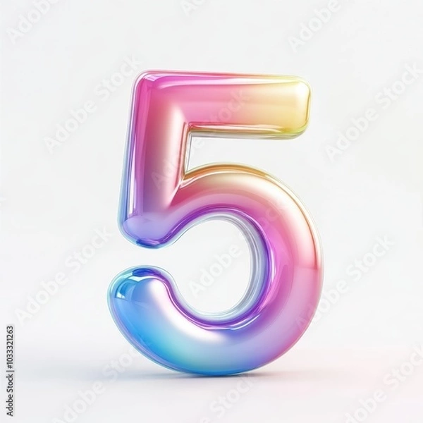 Fototapeta 3D number 5 with rainbow gradient realistic modern design, soft lighting, white background 