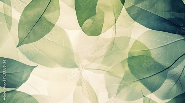 Obraz Green leaves backdrop nature, soft leaf pastel shades, abstract natural background