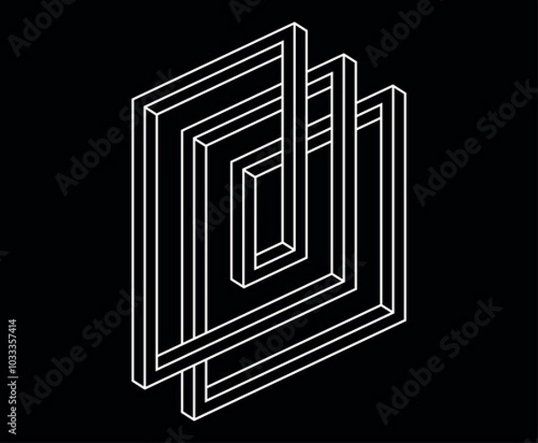 Fototapeta Impossible figure. Linear style, geometric irregular shape. Optical illusion. Vector icon, isolated object.