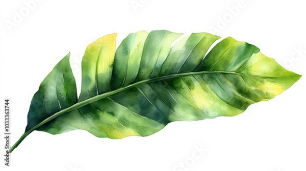 Obraz Vibrant Green Leaf of Strelitzia Flower on Isolated Background