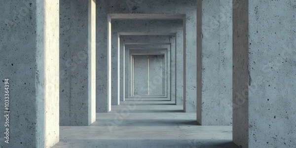 Fototapeta Abstract Concrete Corridor with Sunlight and Shadows