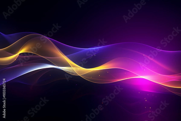 Fototapeta Flowing light lines create vibrant purple and yellow background, evoking energy