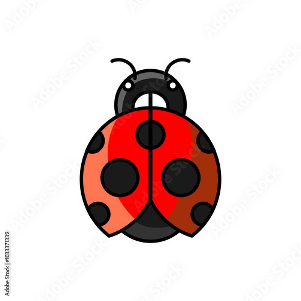 Obraz Vibrant Red Ladybug Icon, Cheerful Insect Illustration with Black Spots and Garden Theme