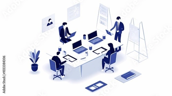 Fototapeta Diverse business team collaborating in a modern office setting.