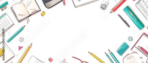 Fototapeta blank background with school and study stuffss frame