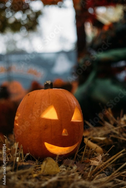 Fototapeta Halloween pumpkins or jack o lantern.