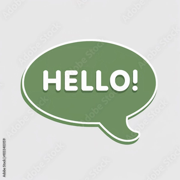 Obraz Green speech bubble with the word "HELLO!" in bold white letters on a light background