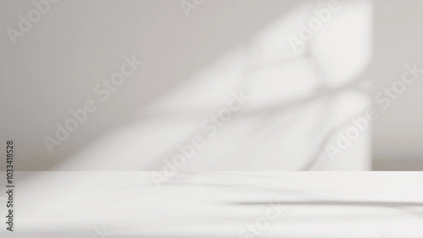 Obraz White empty table room podium background with sunlight and shadows grey gradient wall copy space minimalistic template. Abstract white table presentation background
