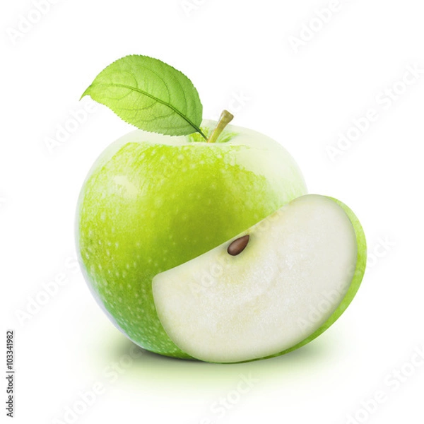 Obraz Green Apple and leafe isolated with clipping path