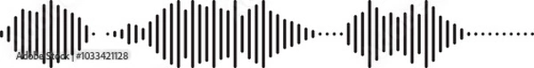 Obraz Voice message equalizer. Voice sound line with broken lines isolated on white background. Vortex, sonar wave, soundwave, sunburst, signal signs. Vector graphic illustration