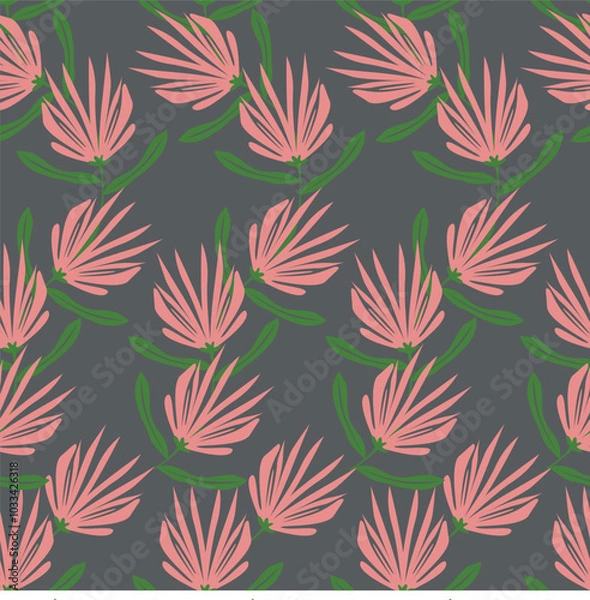 Fototapeta Vector abstract seamless simple floral pattern. Flower pattern. Spring pattern. Pattern for textiles or for cover. Wallpaper. Hand drawn.