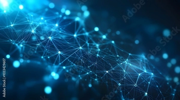 Fototapeta Abstract Blue Network with Glowing Nodes and Lines