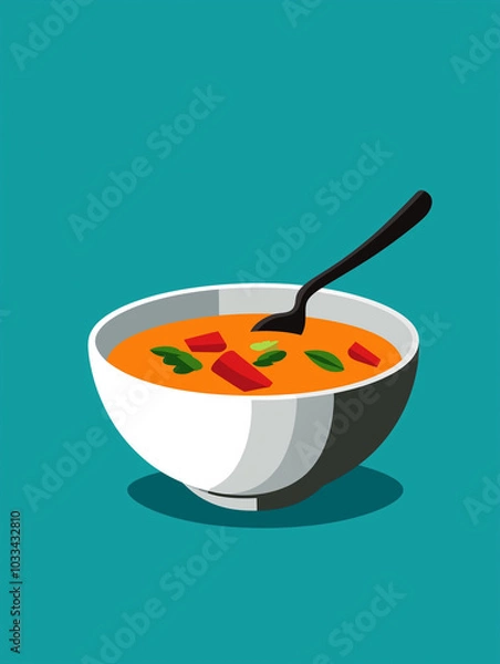 Fototapeta Stylized Bowl of Soup with Spoon