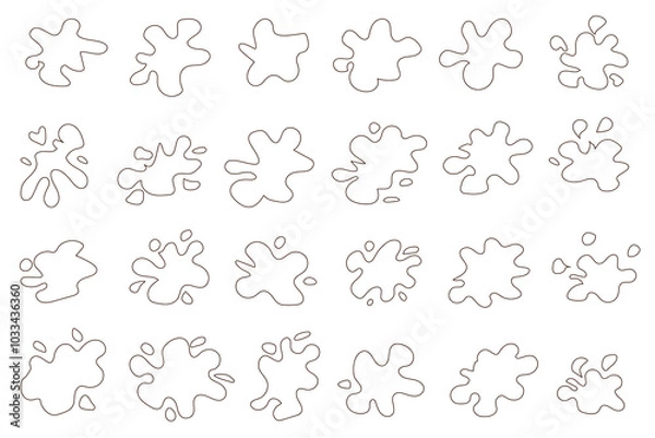 Obraz Set of splashes. Design elements with black outline. Ink splashes. Vector paint splashes.
