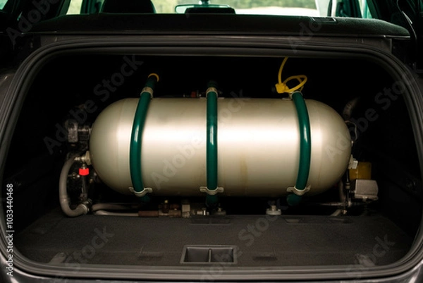 Fototapeta Large-capacity CNG cylinder installed in a vehicle with an adapted trunk space