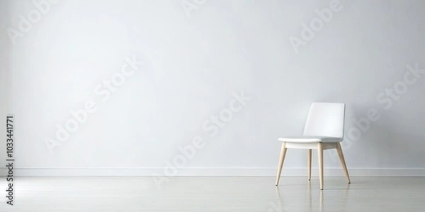 Obraz Minimalist White Chair Against a White Wall for Modern Interior Design Inspiration, Bright and Airy Space, High Depth of Field, Contemporary Home Aesthetics, Tranquil Atmosphere