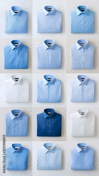 Obraz A variety of white and blue dress shirts are arranged in rows, from left to right
